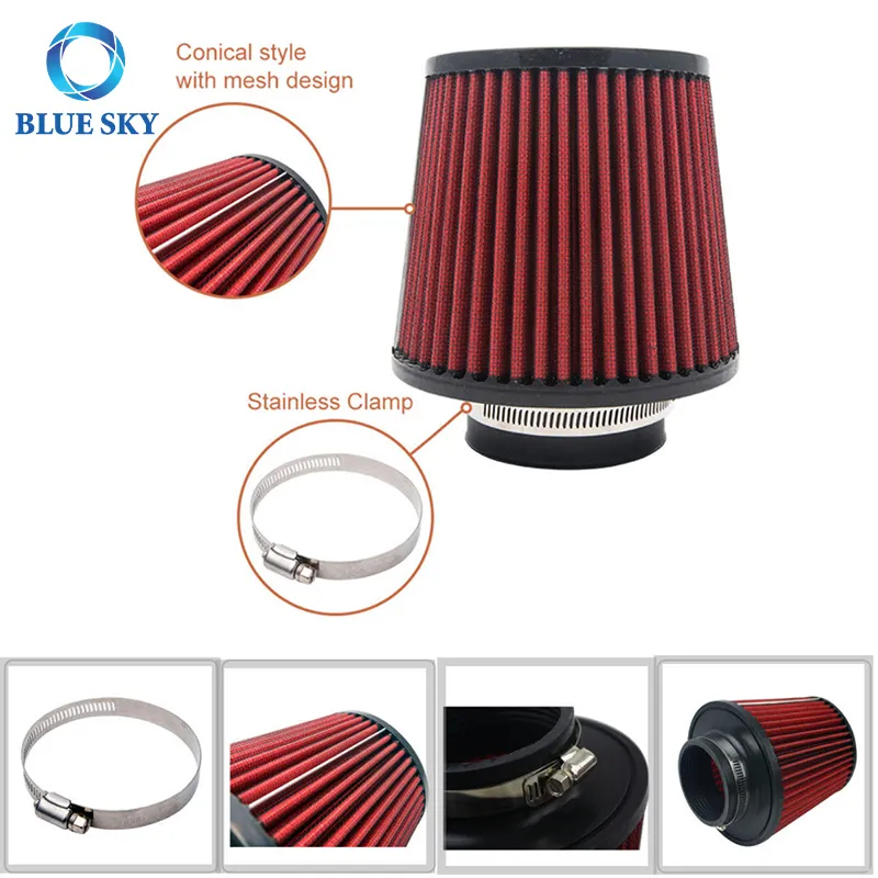 High Flow Racing Performance Short Long Tapered Airfilter Universal 76mm 102mm 3inch Cone Intake Air Filter for Kn