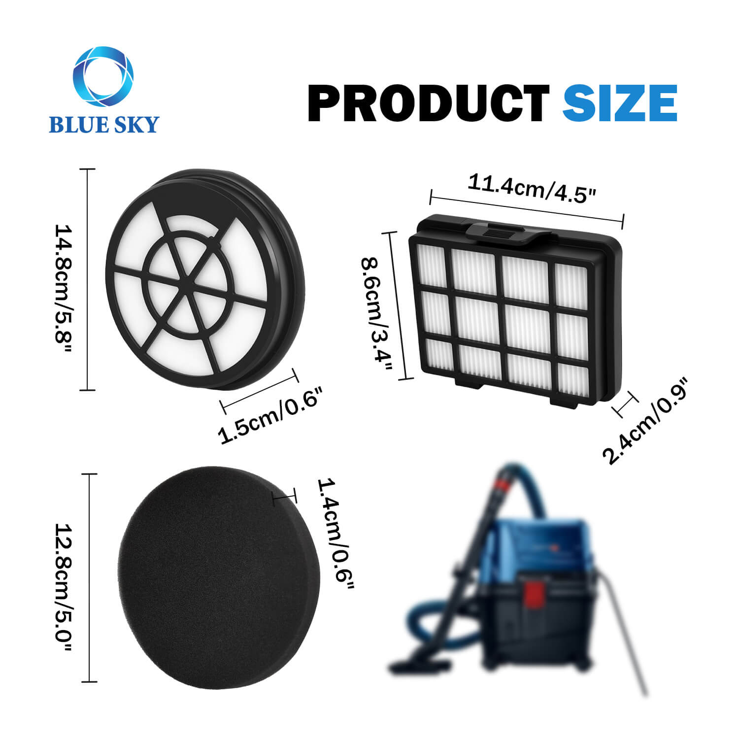 Product Size of HEPA Foam Filter Replacement for Bosch BBZ152EF Series 2 BGC05 BGS05 Bagless Vacuum Cleaner Product Size of HEPA Foam Filter Replacement for Bosch BBZ152EF Series 2 BGC05 BGS05 Bagless Vacuum Cleaner