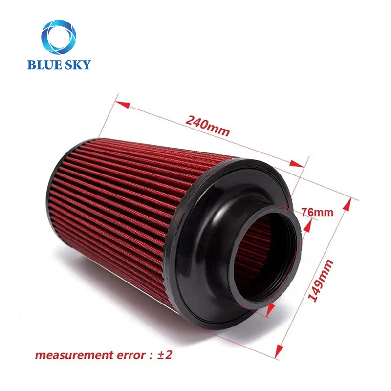 High Flow Racing Performance Short Long Tapered Airfilter Universal 76mm 102mm 3inch Cone Intake Air Filter for Kn