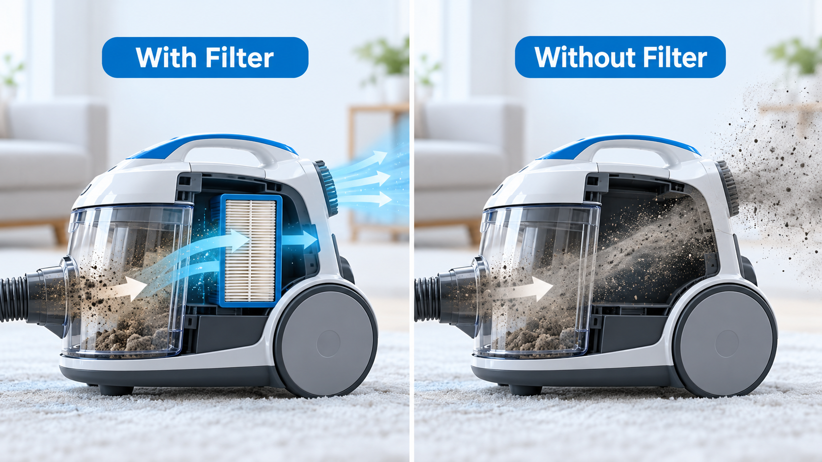 Comparison of vacuum cleaner performance with and without a filter Comparison of vacuum cleaner performance with and without a filter