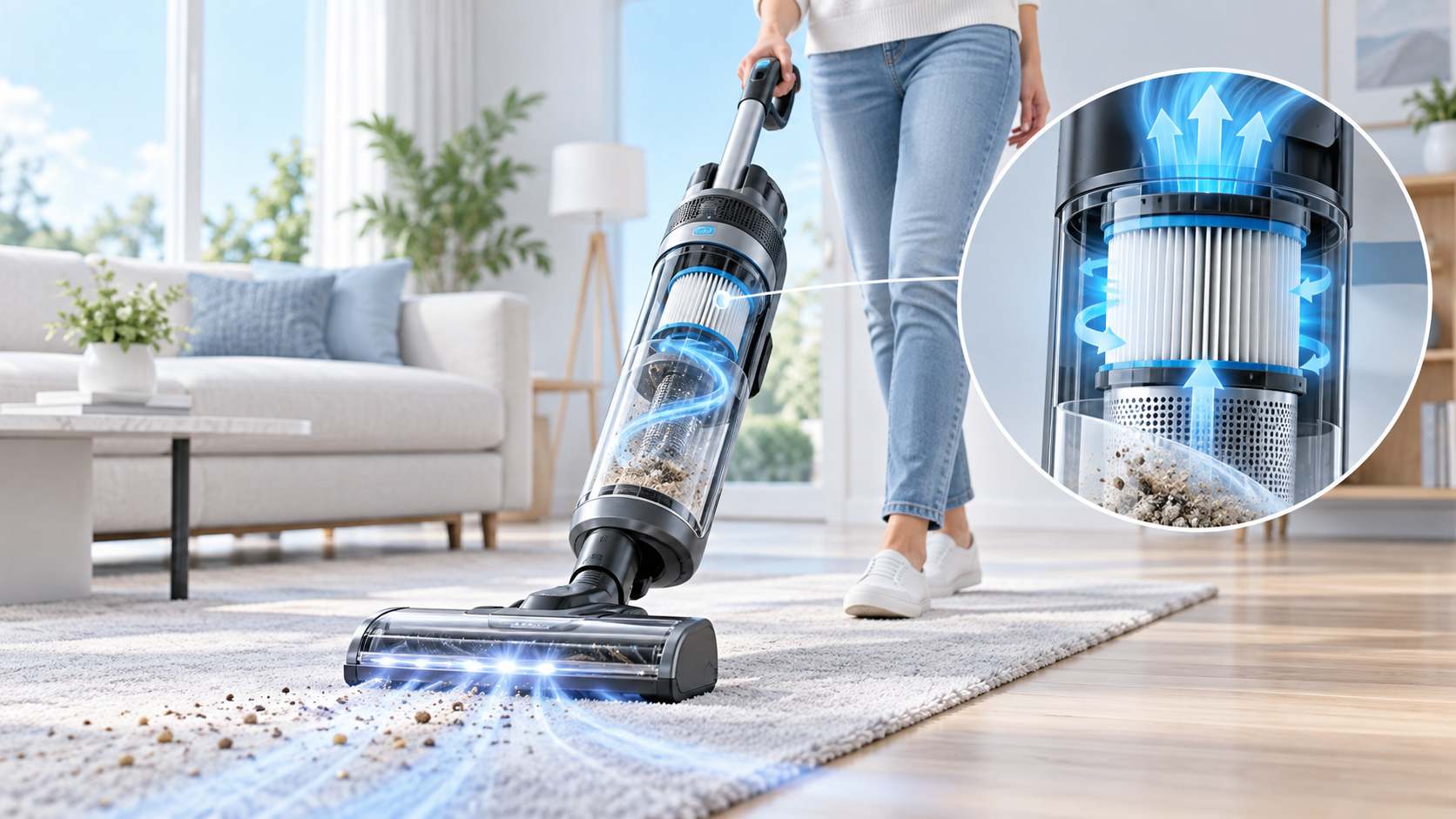 Vacuum cleaner filter capturing dust and pet hair during home cleaning Vacuum cleaner filter capturing dust and pet hair during home cleaning
