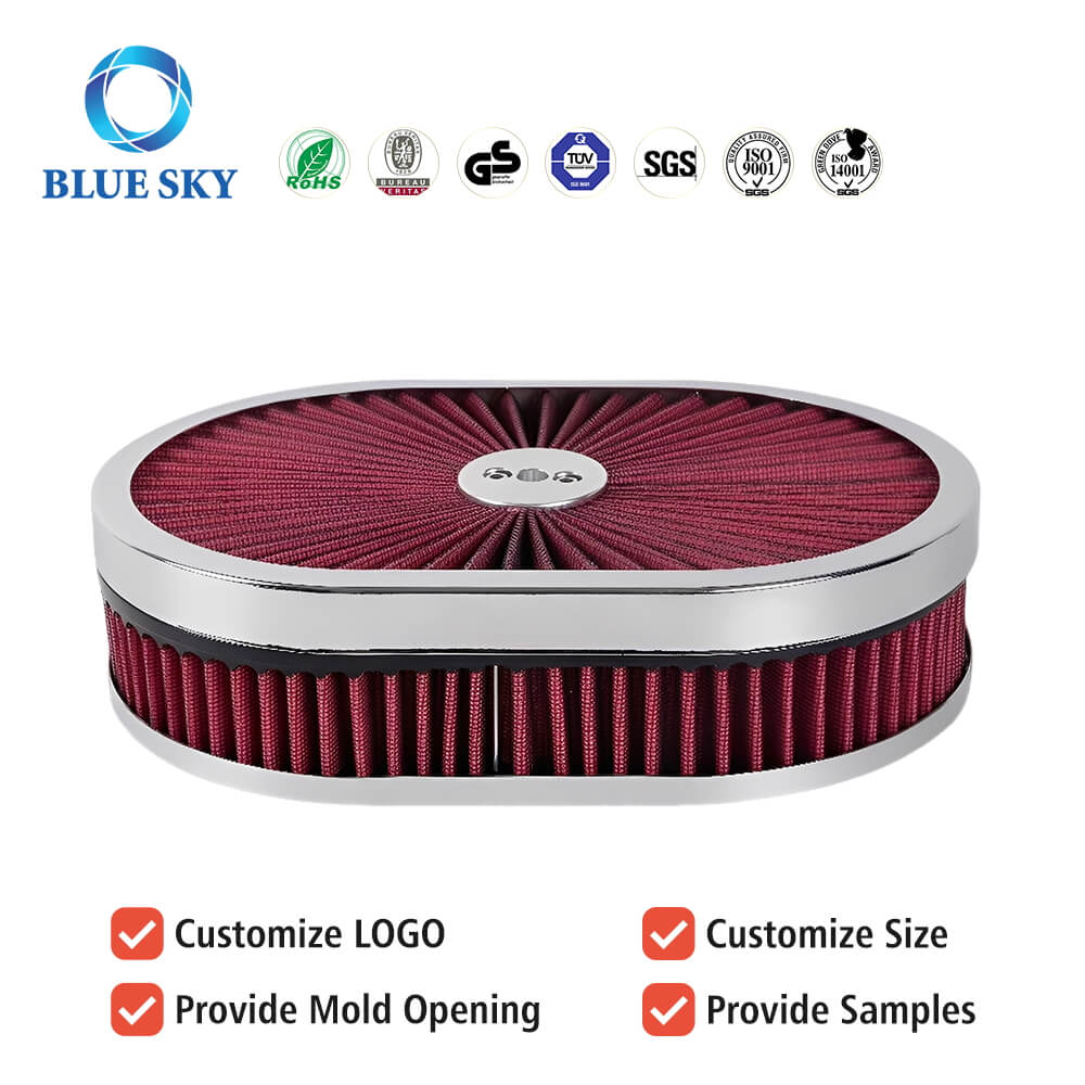 OEM ODM High Performance Customized 12''x2'' Washable Oval air Filter Kit for 5-18'' Carb Neck
