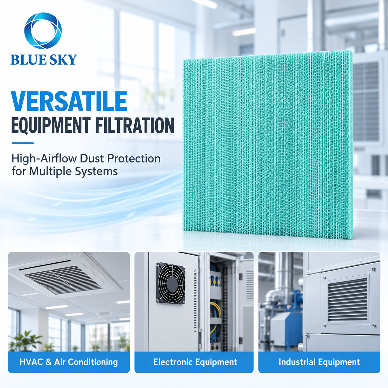 Corrugated PP HAF electrostatic air filter with open-channel structure for HVAC, electronics cooling and dust removal systems