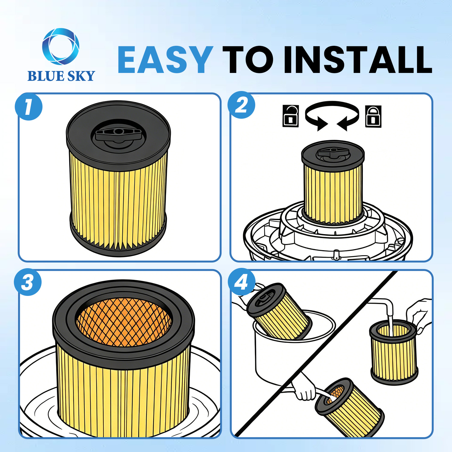 Pleated cartridge filter replacement compatible with selected Parksides PWD 12 A1 PWD 20 A1 PWD 25 A1 and PWD 30 A1 vacuum cleaners