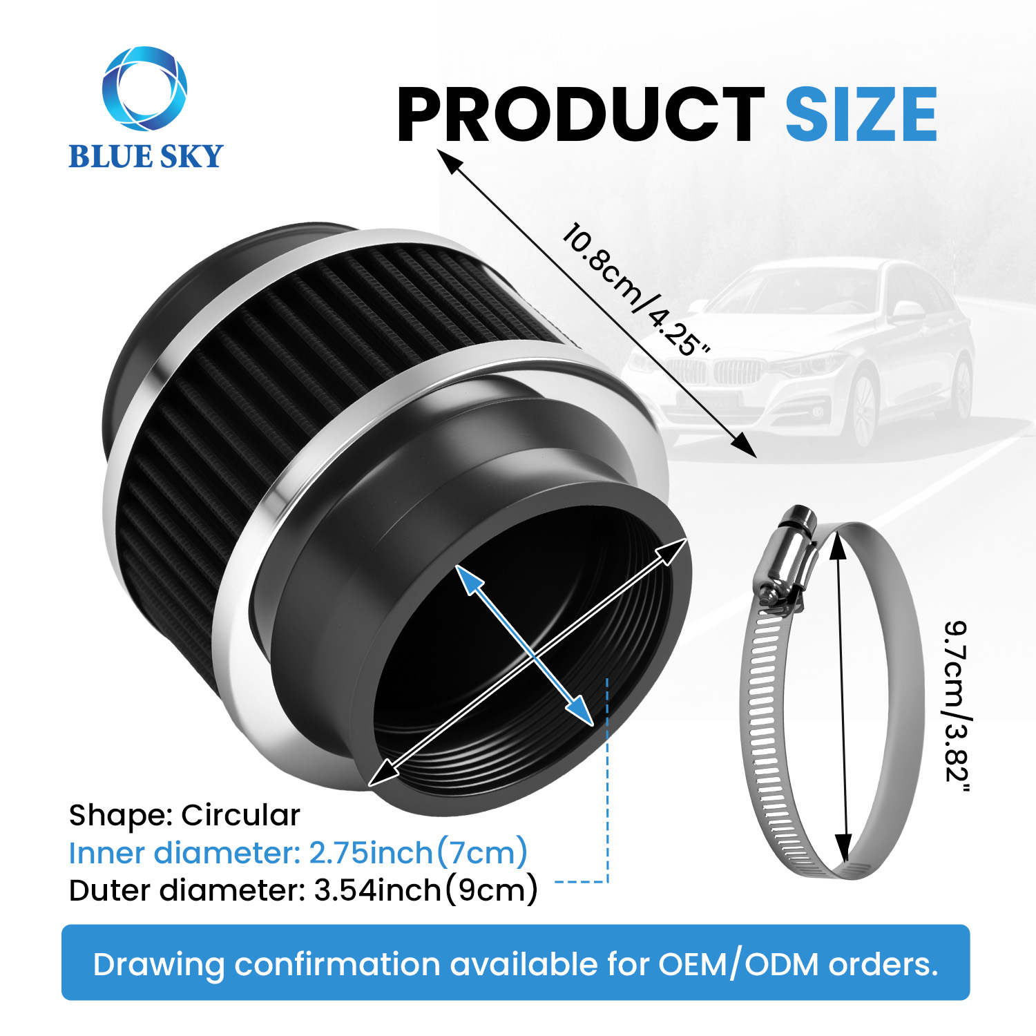 70mm cold air intake bypass valve filter universal clamp-on high flow engine protection air filter for automotive intake system