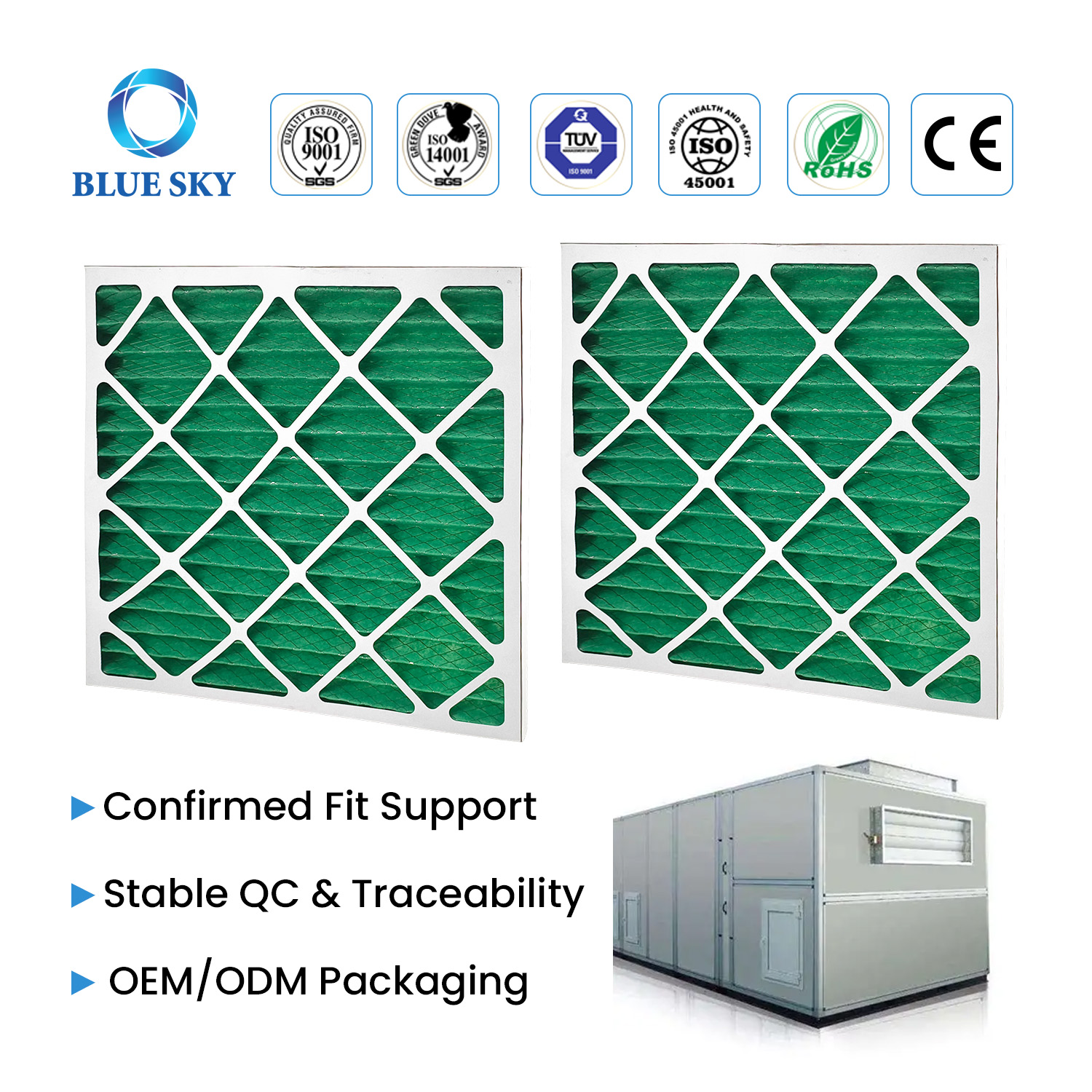 G4 pleated panel air filter 24x24x2 inch for HVAC air conditioning and ventilation system filtration