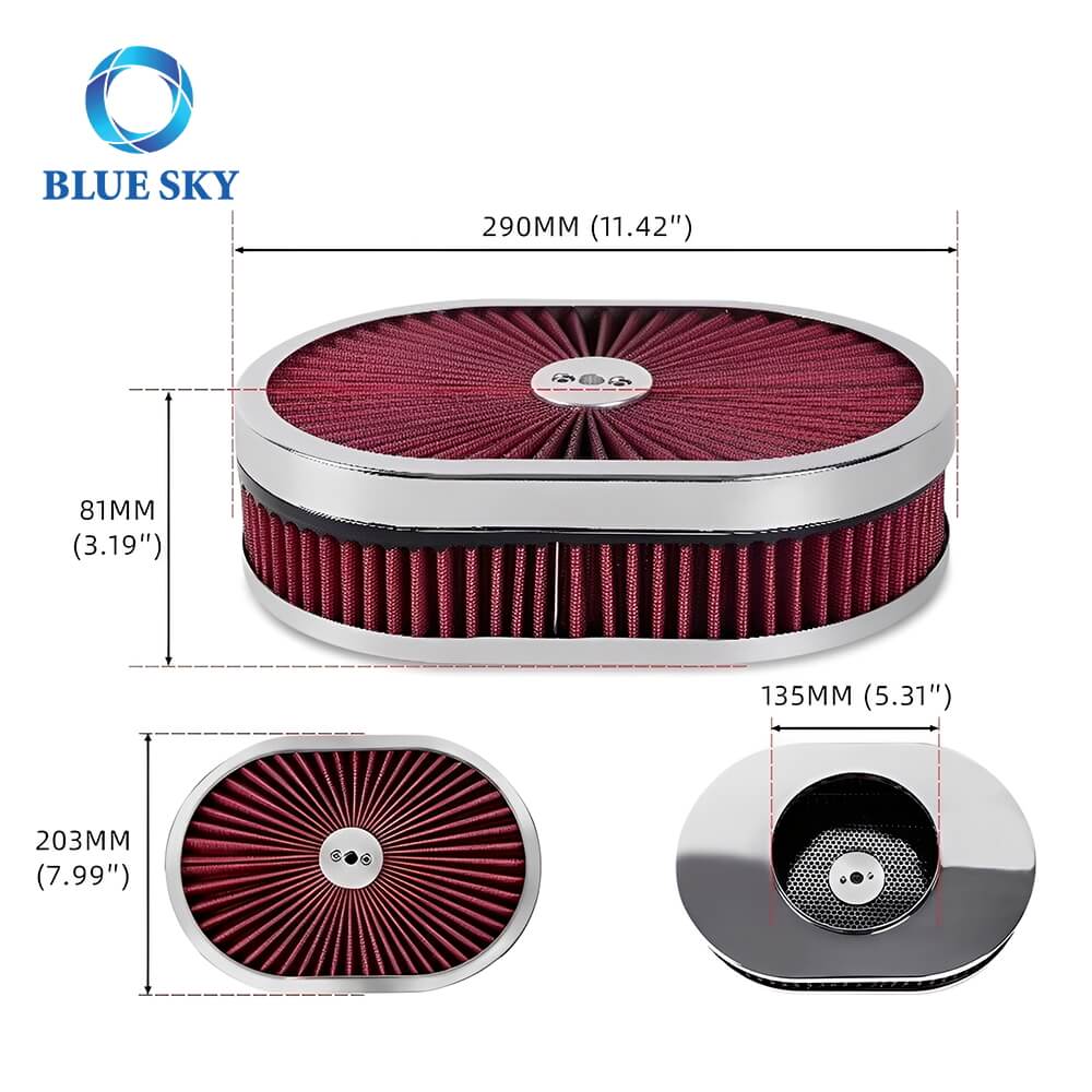 Size of High Performance Customized 12''x2'' Oval Air Filter Kit for 5-18'' Carb Neck