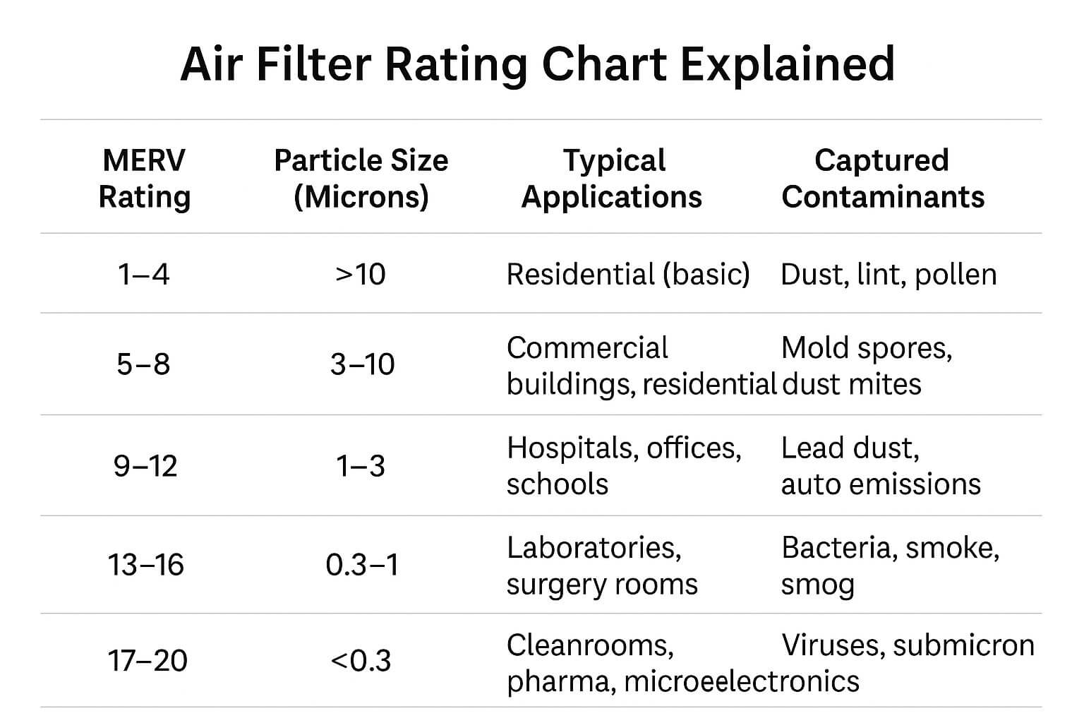 Air Filter Rating Chart Explained
