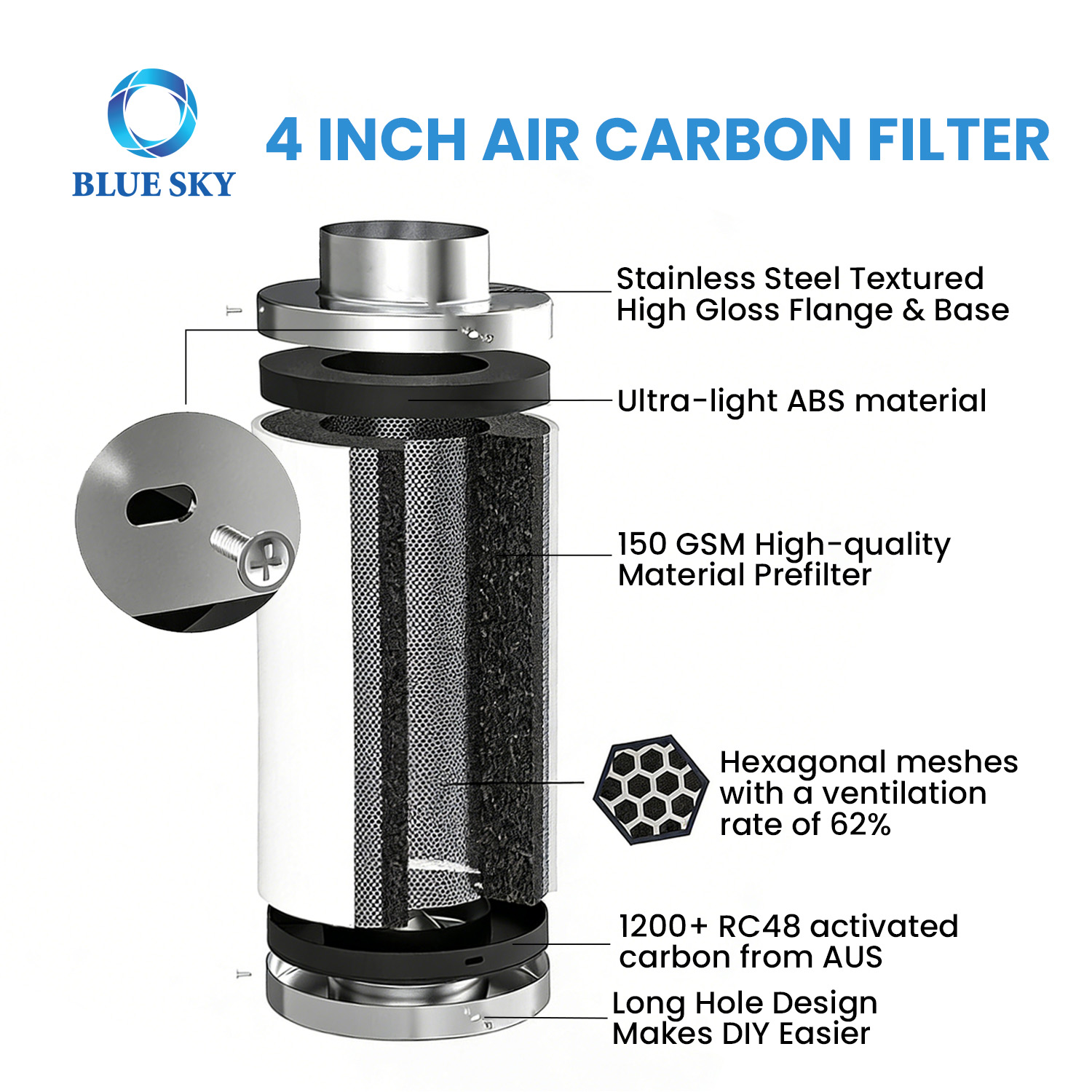4 Inch Activated Carbon Filter for Grow Tent - 1200+ IAV Odor Control Inline Duct Filter 210 CFM