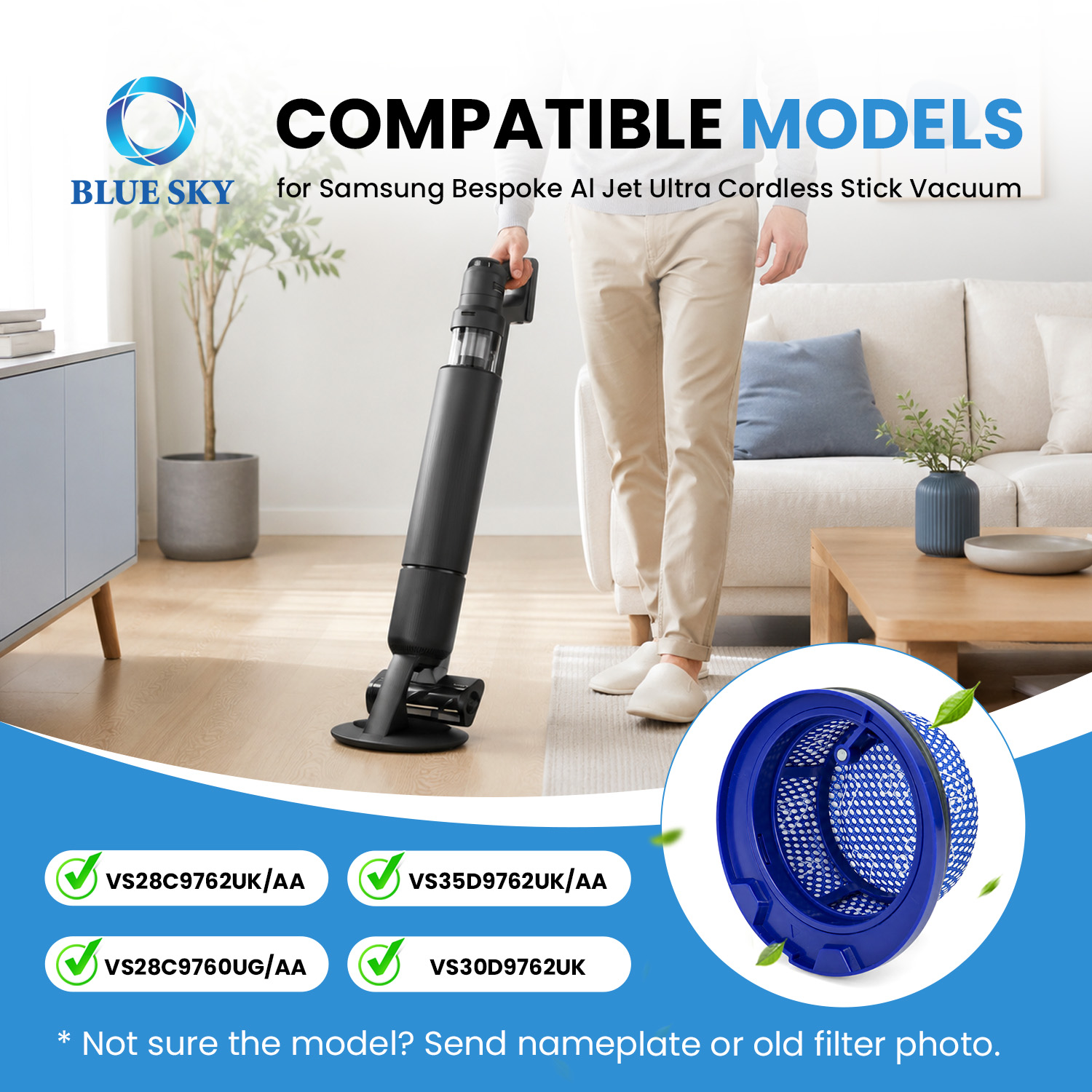 Washable micro filter DJ97-03298A compatible with Samsungs Bespoke Jet AI VS28C9762UK and VS35D9762UK vacuum cleaners