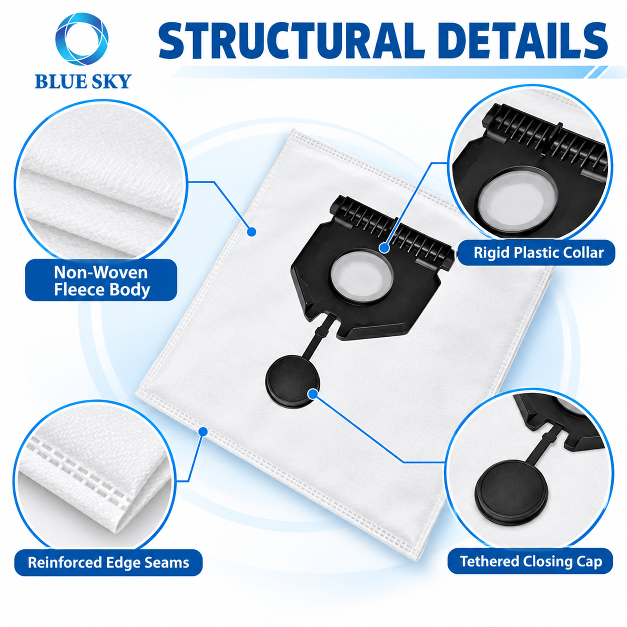 White nonwoven replacement dust bag with plastic collar, compatible with Karchers NT 30/1 vacuums using part 2.889-154.0