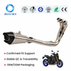 Stainless steel motorcycle exhaust system with three header pipes, connecting section and muffler for compatible Yamahas MT-09 versions