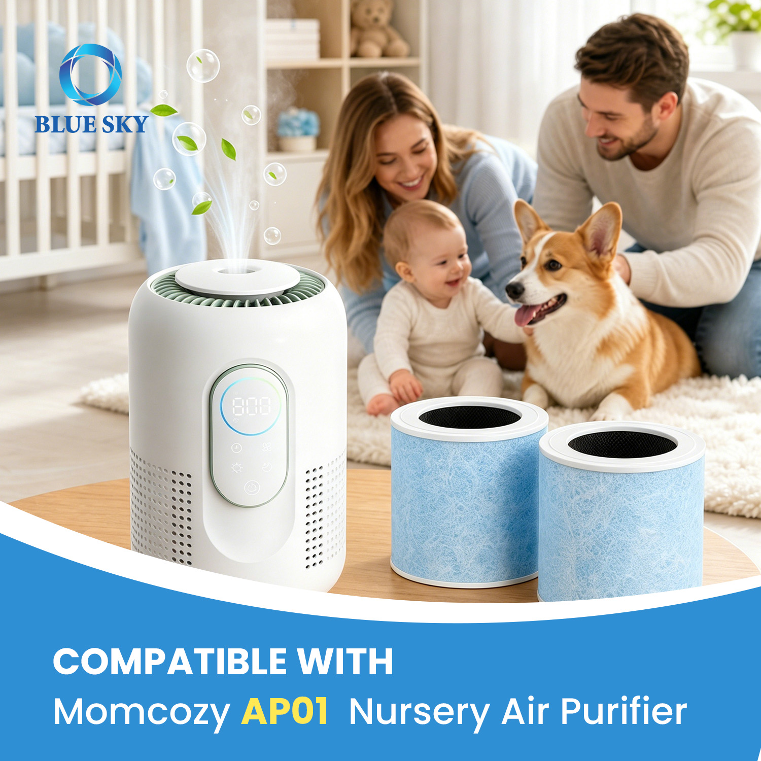4-in-1 H13 True HEPA carbon replacement filter compatible with Momcozy AP01 nursery air purifier for baby room air cleaning