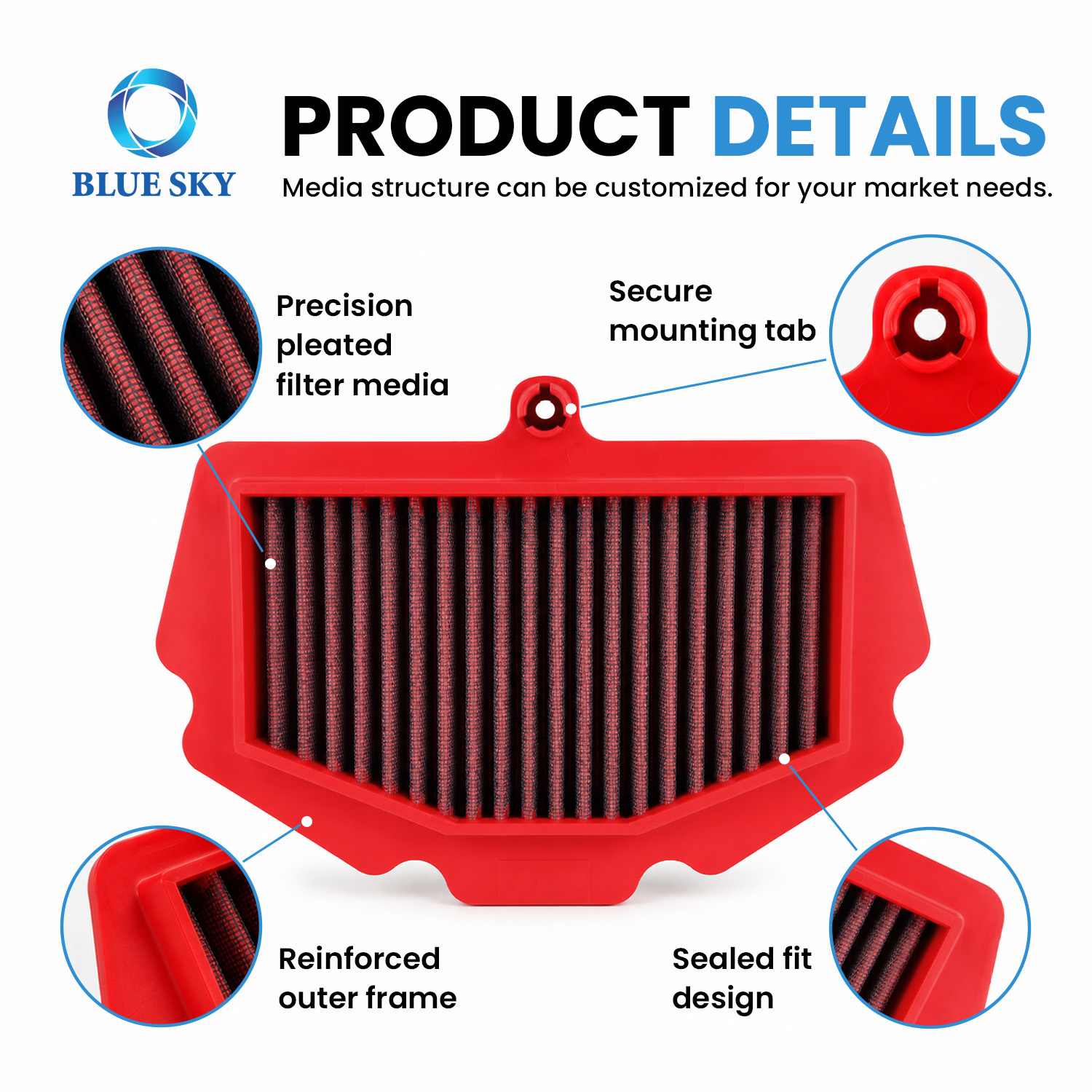 Motorcycle air filter replacement fit for Kawasakis Ninja 400 Z400 EX400 engine intake system with OEM ODM supply available