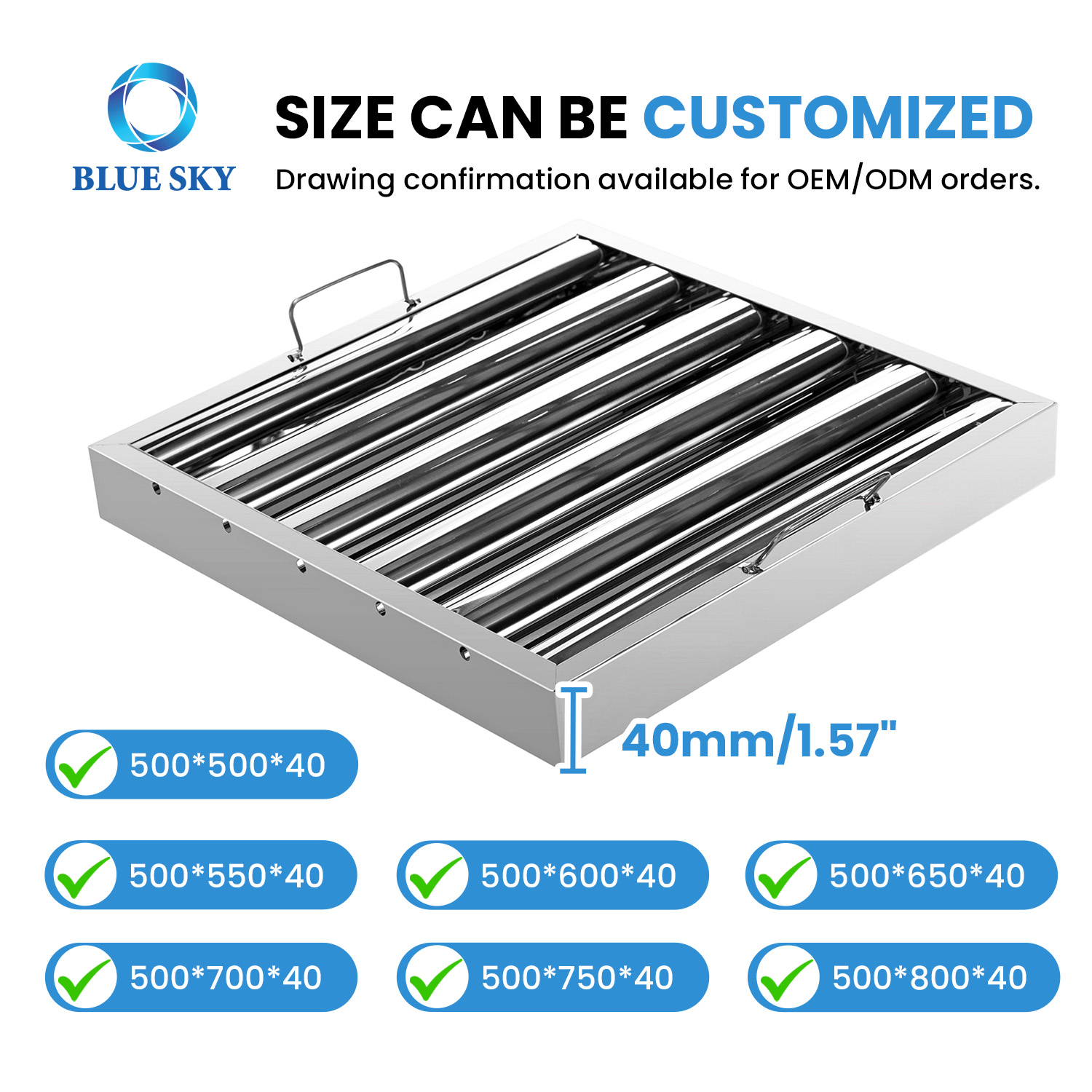 19.5 X 19.5 Inch Commercial Kitchen Hood Grease Filter - 201 Stainless Steel Exhaust Hood Filter Customized Available