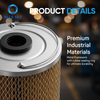5 micron EDM wire cut filter with pleated paper media, stainless steel end caps and protective mesh, 150 × 33 × 350 mm.