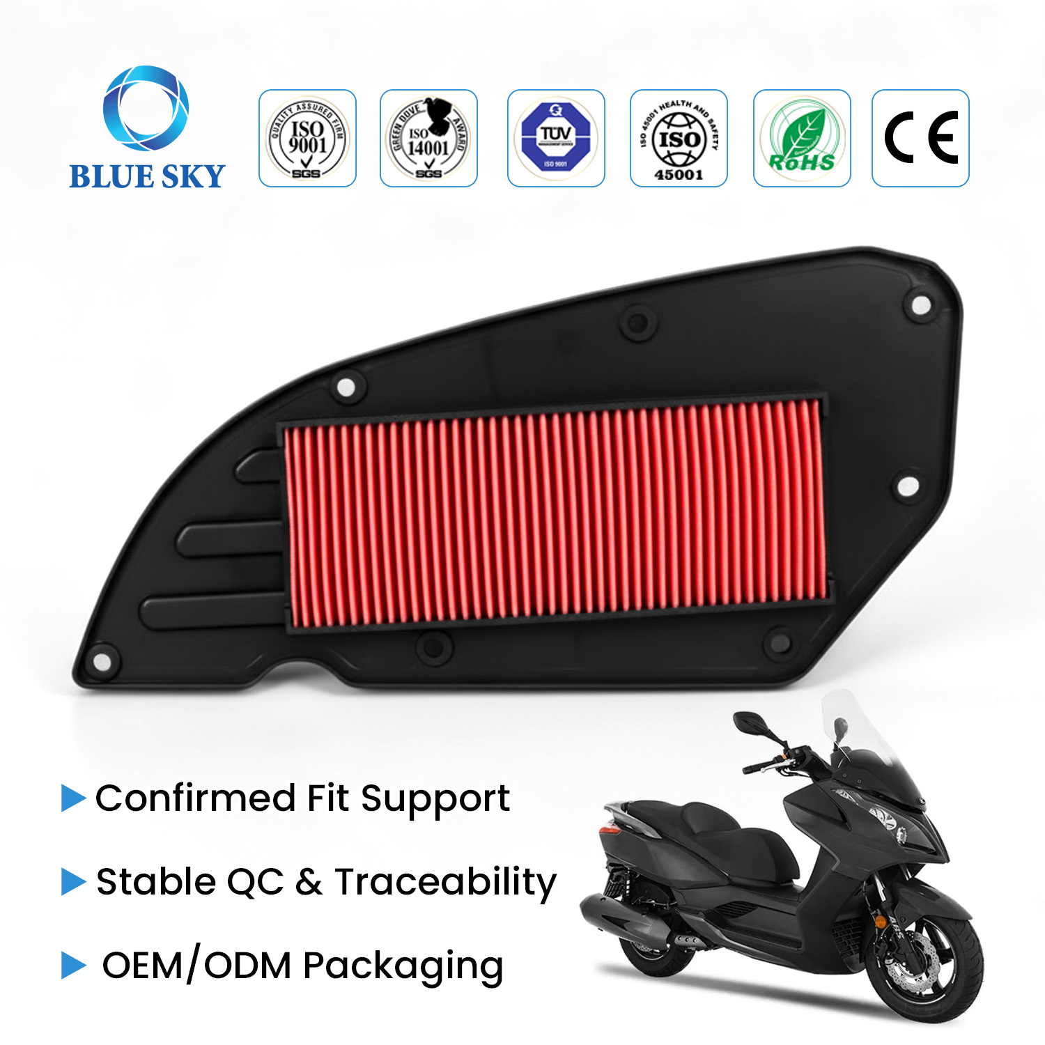 High performance motorcycle air filter replacement for KYMCO Downtown 300 350 series 2009-2016 scooter engine air filter