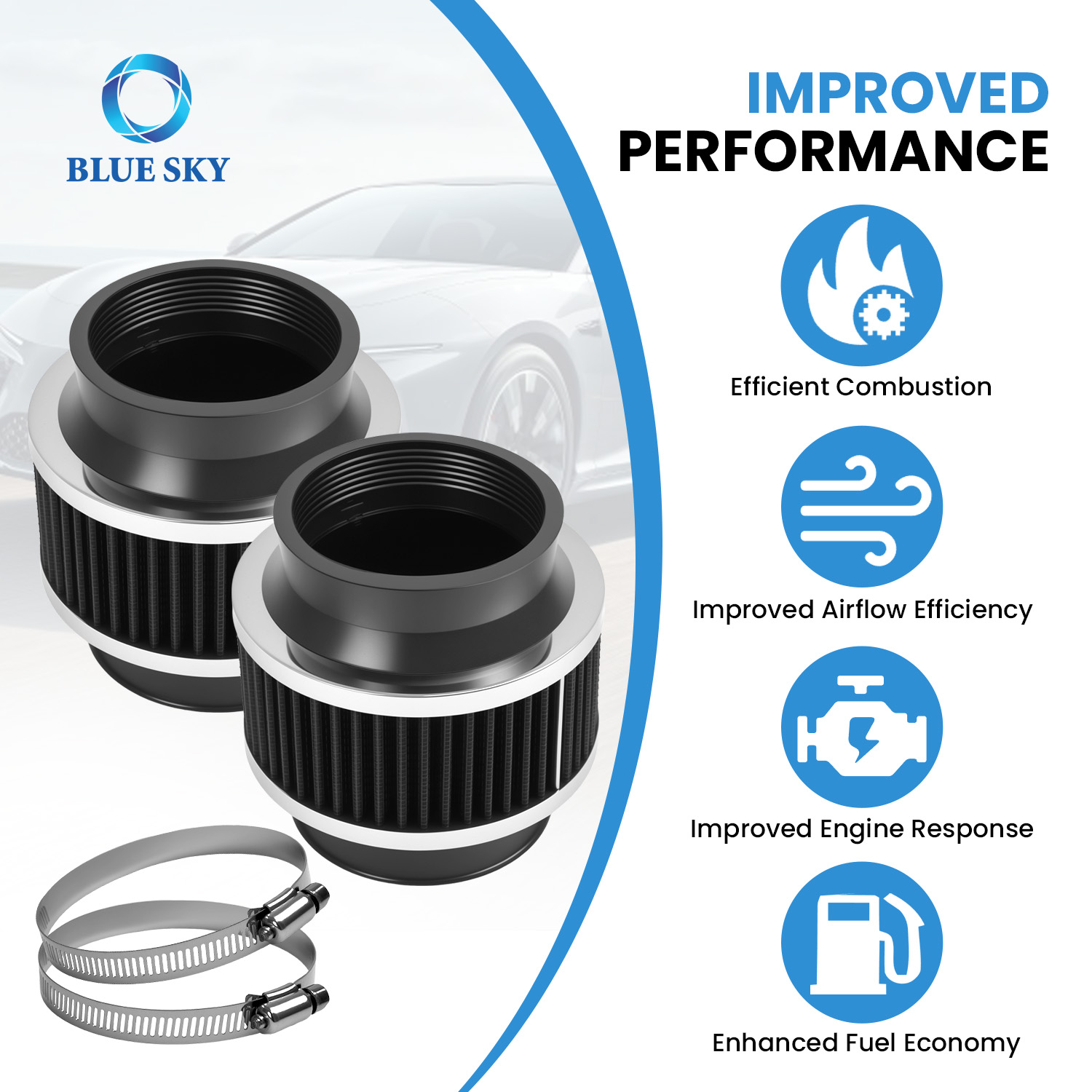 70mm cold air intake bypass valve filter universal clamp-on high flow engine protection air filter for automotive intake system