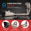 Stainless steel motorcycle exhaust system with three header pipes, connecting section and muffler for compatible Yamahas MT-09 versions