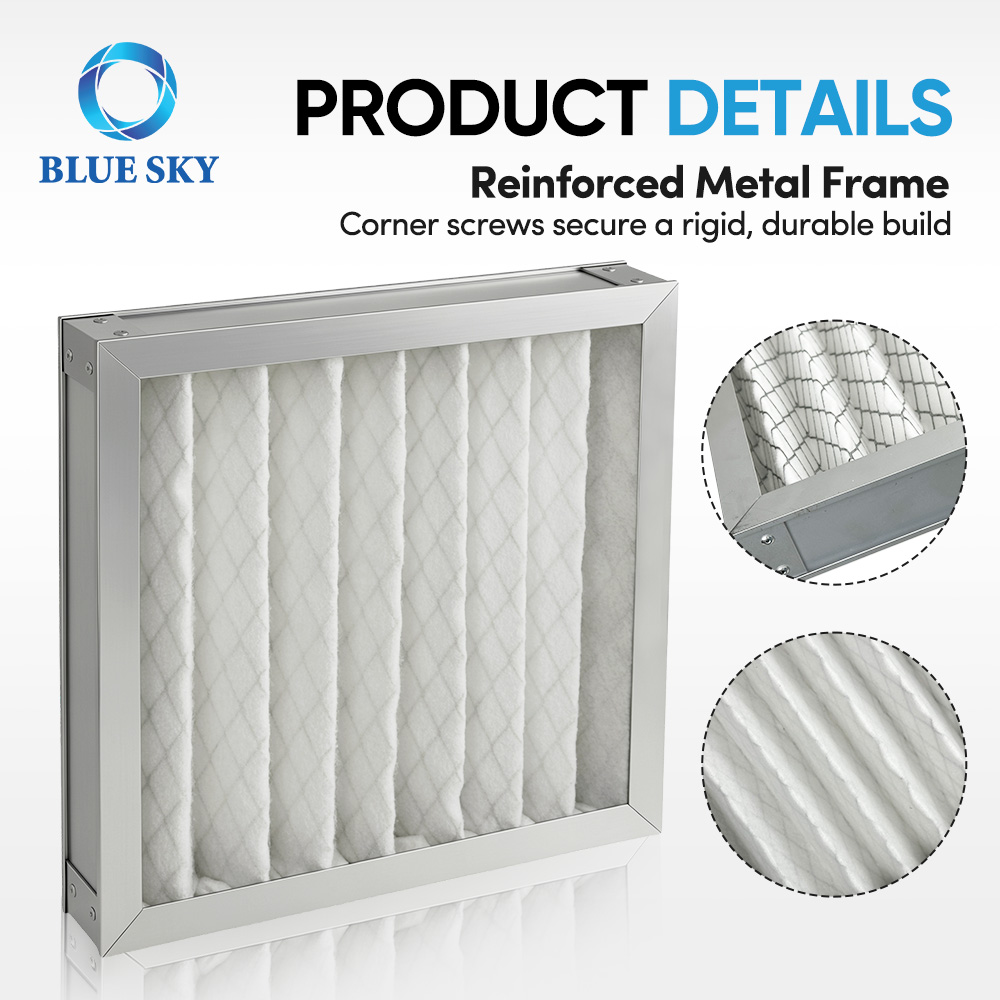 294 × 294 × 45 mm G4 pleated panel air filter with synthetic media, support mesh and metal frame for HVAC pre-filtration