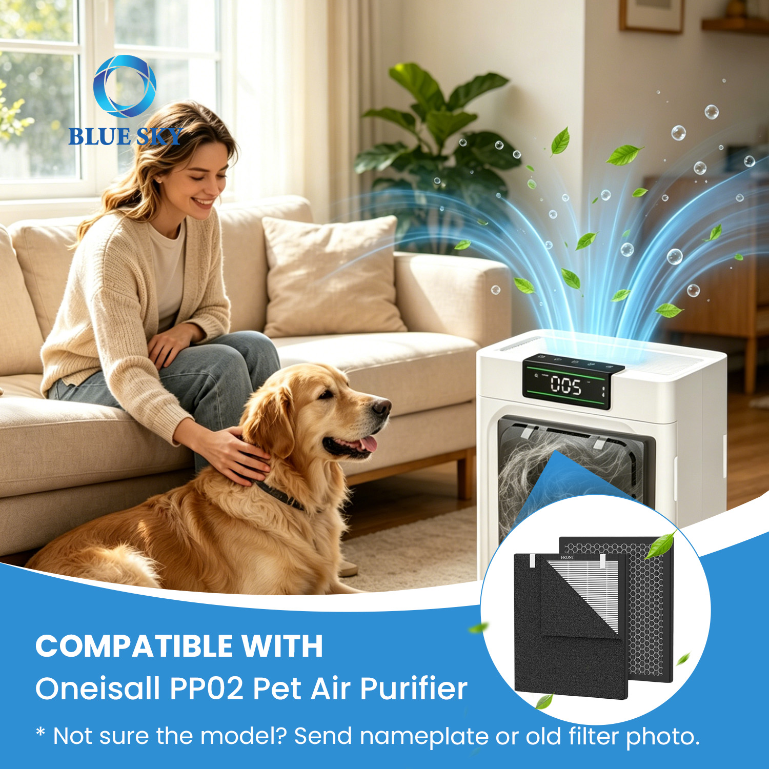H13 HEPA activated carbon replacement filter compatible with Oneisall PP02 pet air purifier for pet hair dander and odor control