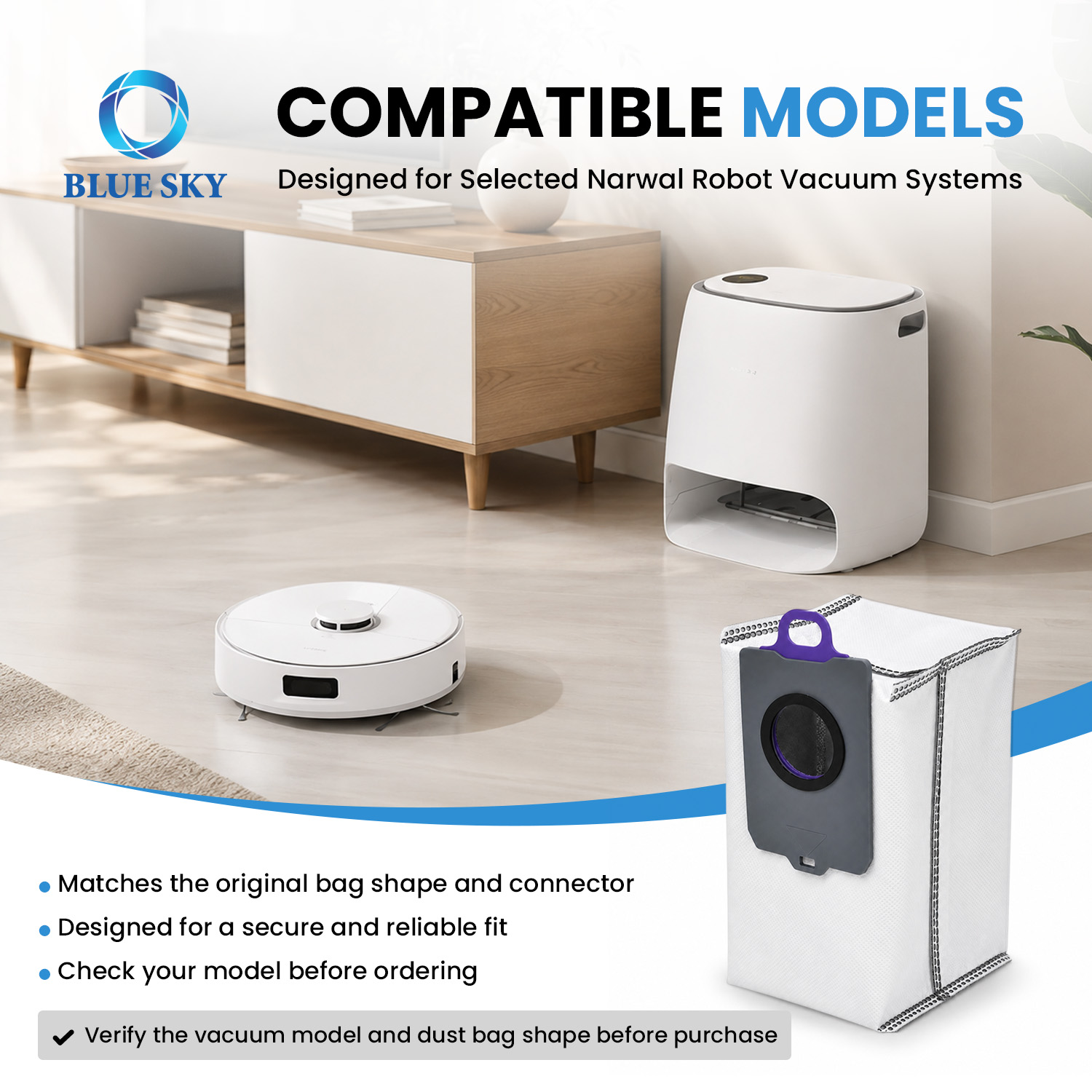 Replacement dust collection bags compatible with Narwal self-empty robot vacuum dock stations
