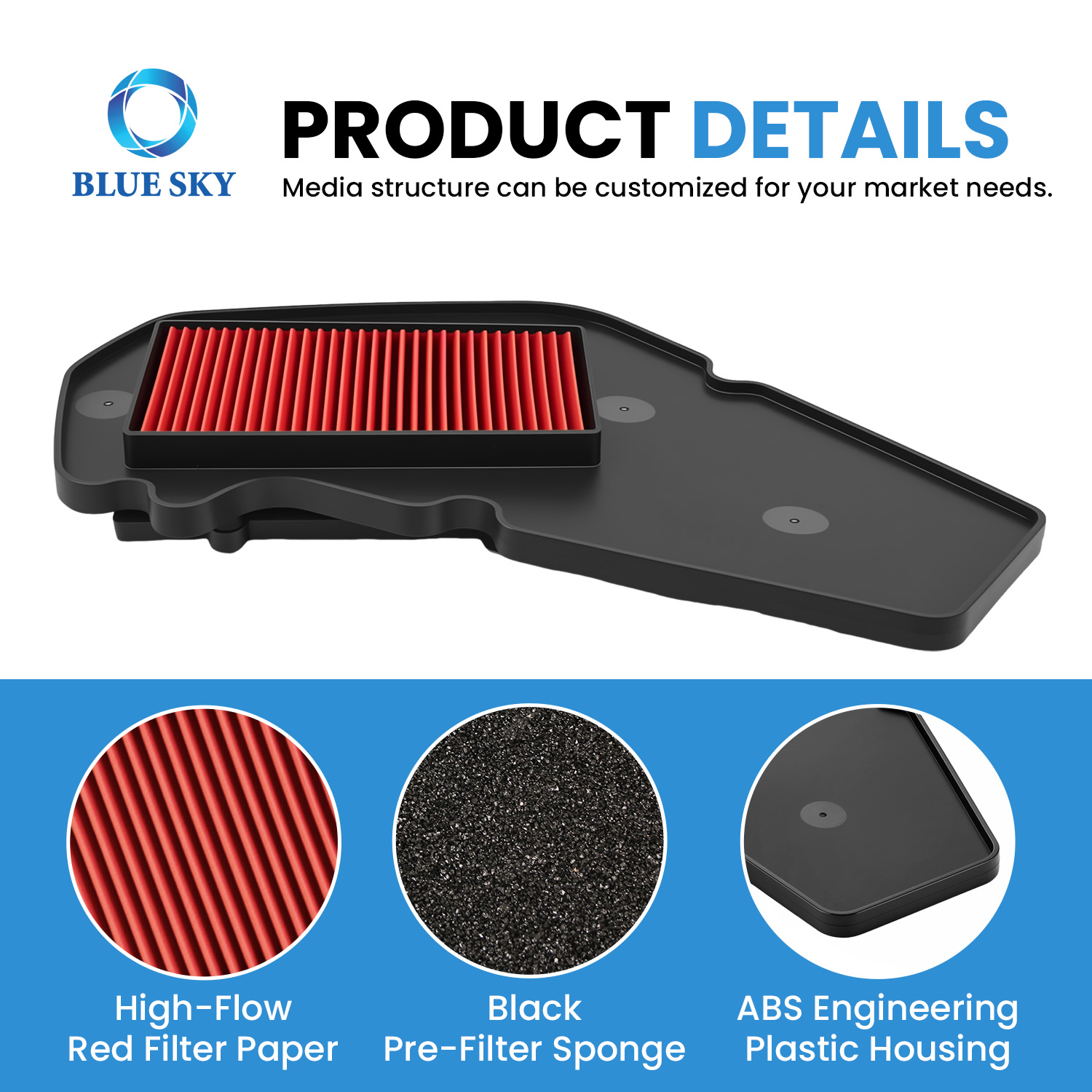 Motorcycle Air Filter Element Replacement Fit for Yamahas BWS 125 Intake Air Cleaner, High Flow Washable OEM Custom Available