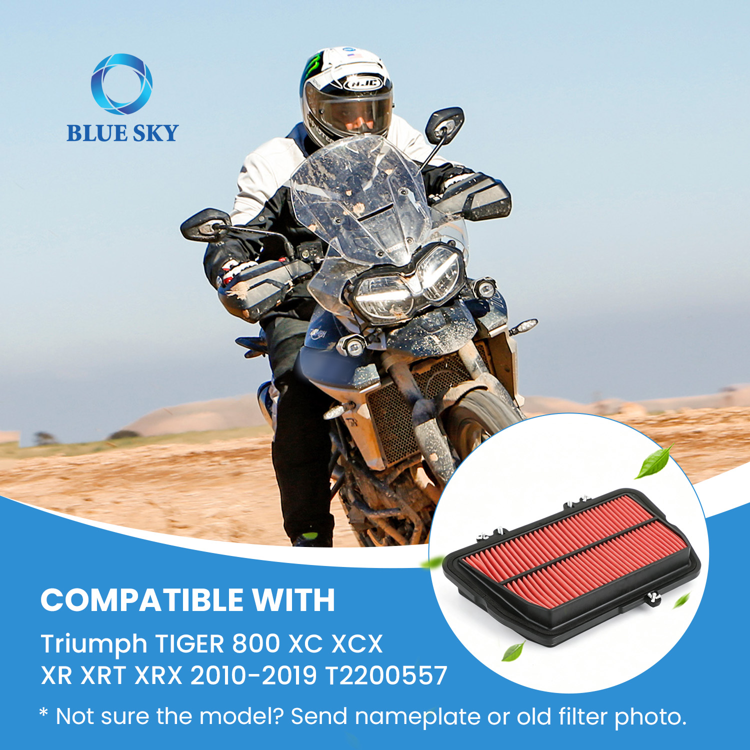 Motorcycle air filter replacement fit for Tigers 800 XC XCX XR XRX 2010-2019, reference part T2200557 intake filter