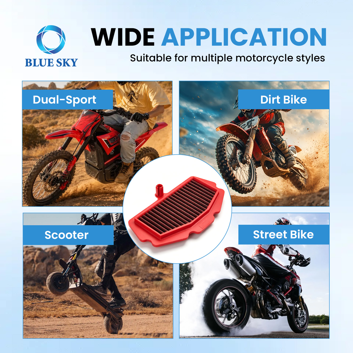 Motorcycle air filter replacement fit for Kawasakis Ninja 400 Z400 EX400 engine intake system with OEM ODM supply available