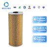 5 micron EDM wire cut filter with pleated paper media, stainless steel end caps and protective mesh, 150 × 33 × 350 mm.
