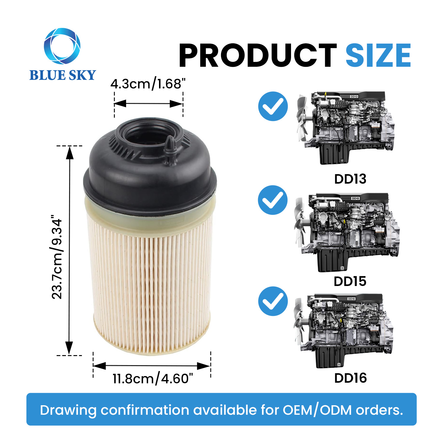 A4720921705 fuel filter kit with O-rings for diesel engine heavy duty truck fuel system replacement filter