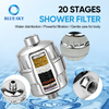 Silver-finish 15/20-stage shower filter with activated carbon and a replaceable cartridge for compatible bathroom shower fittings