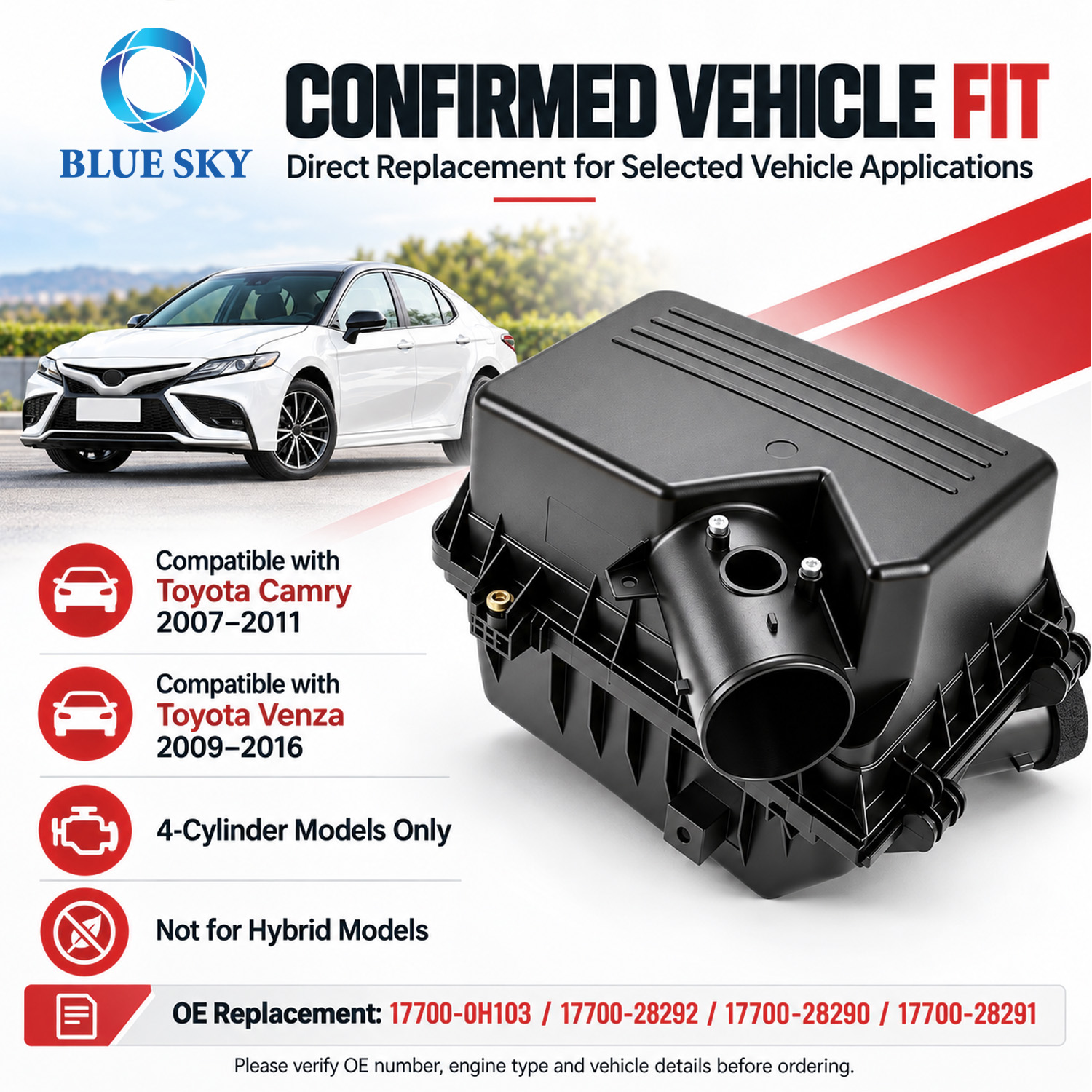 17700-0H103 engine air cleaner box housing compatible with Toyotas Camry 2007-2011 and Venza 2009-2016 4-cylinder models