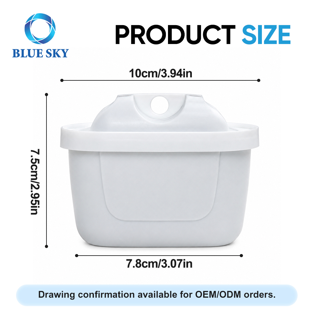 White water filter pitcher replacement cartridge with coconut shell activated carbon and multi-layer media for gravity filtration