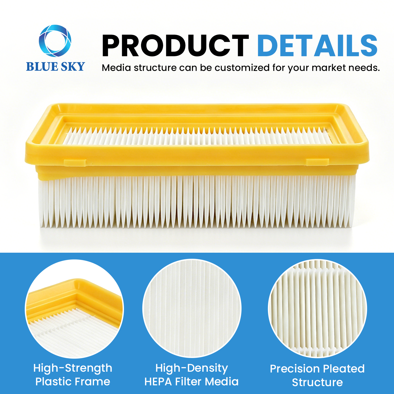 Flat pleated filter replacement 2608001245 fit for Boschs GAS 12-25 LS dust extractor with cellulose filter media