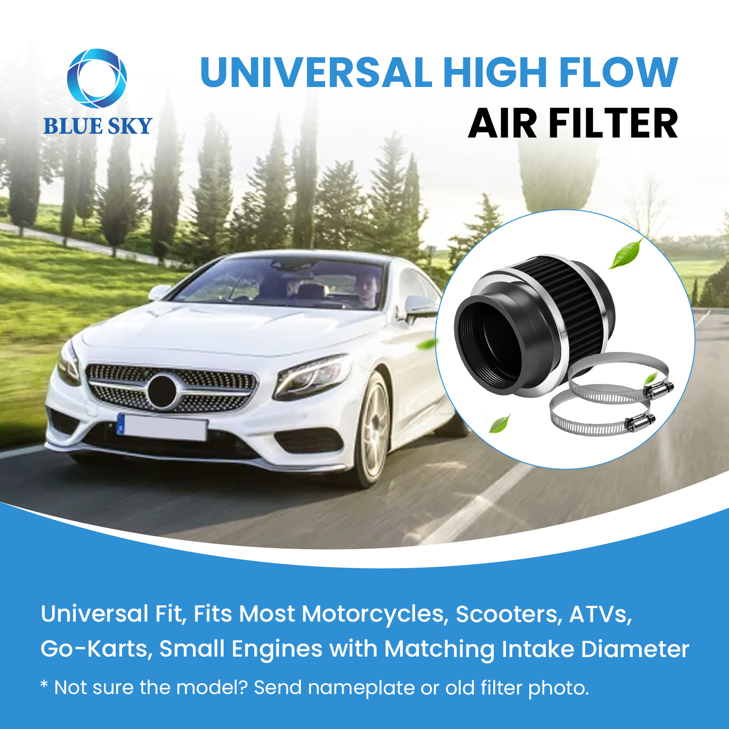 70mm cold air intake bypass valve filter universal clamp-on high flow engine protection air filter for automotive intake system