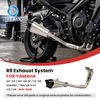 Stainless steel motorcycle exhaust system with three header pipes, connecting section and muffler for compatible Yamahas MT-09 versions
