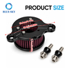 Black finned motorcycle air cleaner kit with red cotton gauze filter and mounting hardware for selected Sportster models