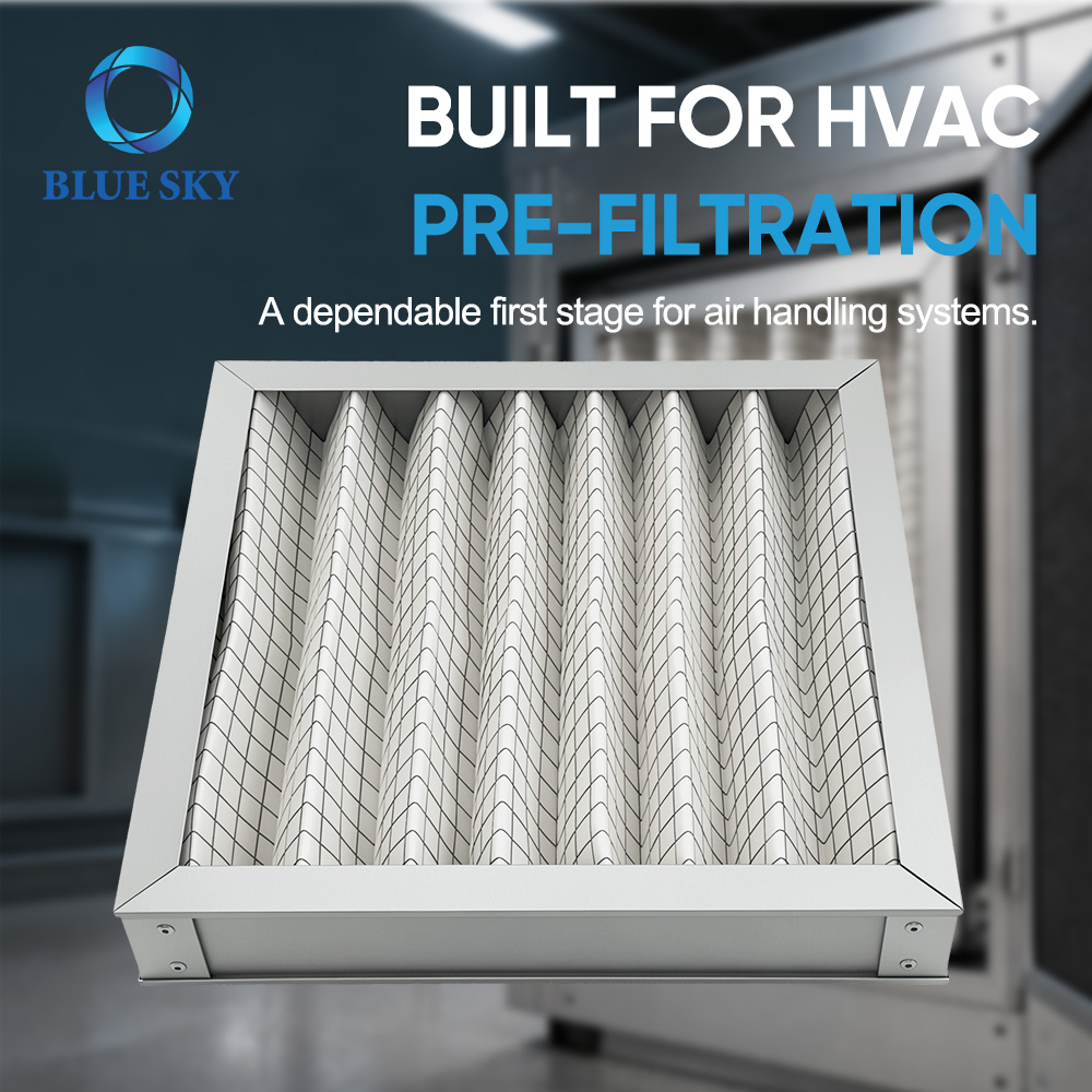 294 × 294 × 45 mm G4 pleated panel air filter with synthetic media, support mesh and metal frame for HVAC pre-filtration