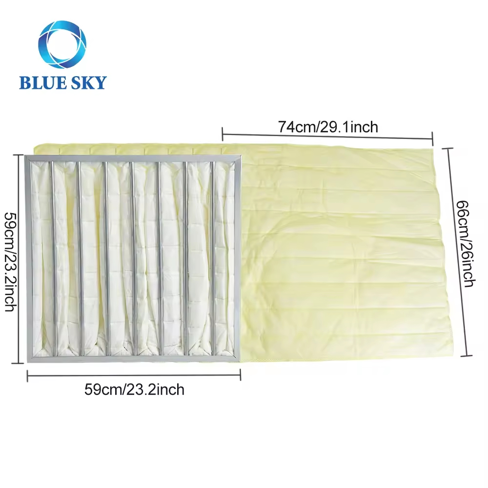 Medium Efficiency Pocket Filter F8 F9 Fiberglass 590*590*740mm HVAC Filter Bag