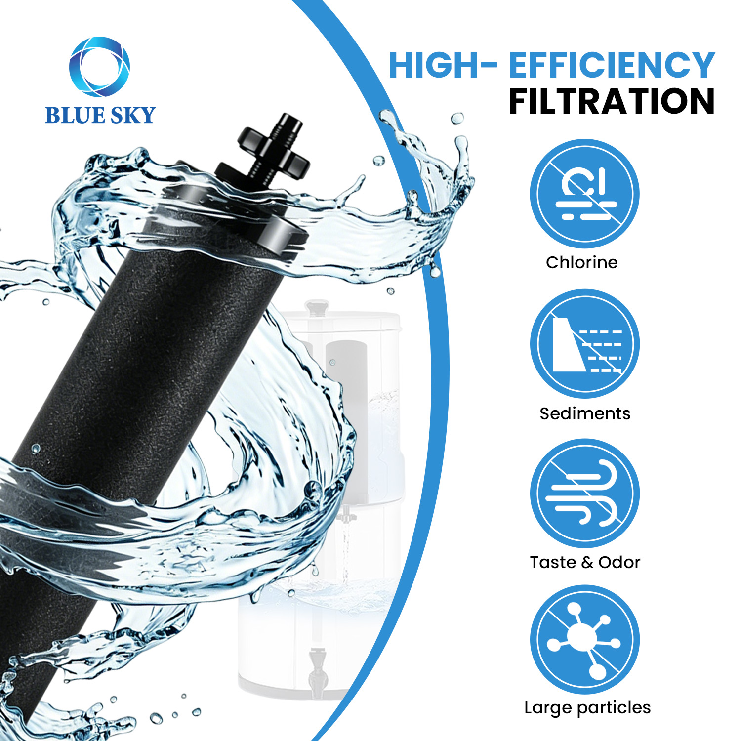 Activated carbon water filter cartridge compatible with Berkey BB9-2 gravity water filtration system replacement element