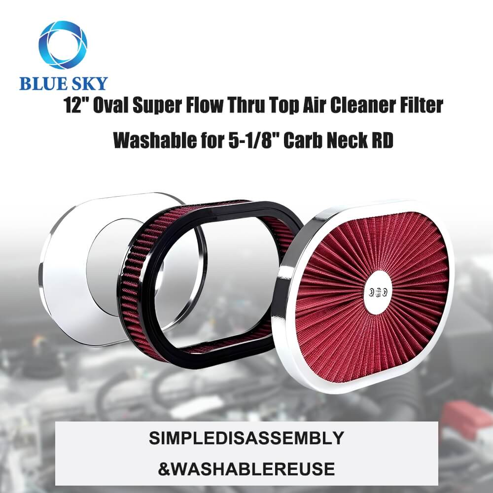 High Performance Customized 12''x2'' Oval Air Filter Kit for 5-18'' Carb Neck