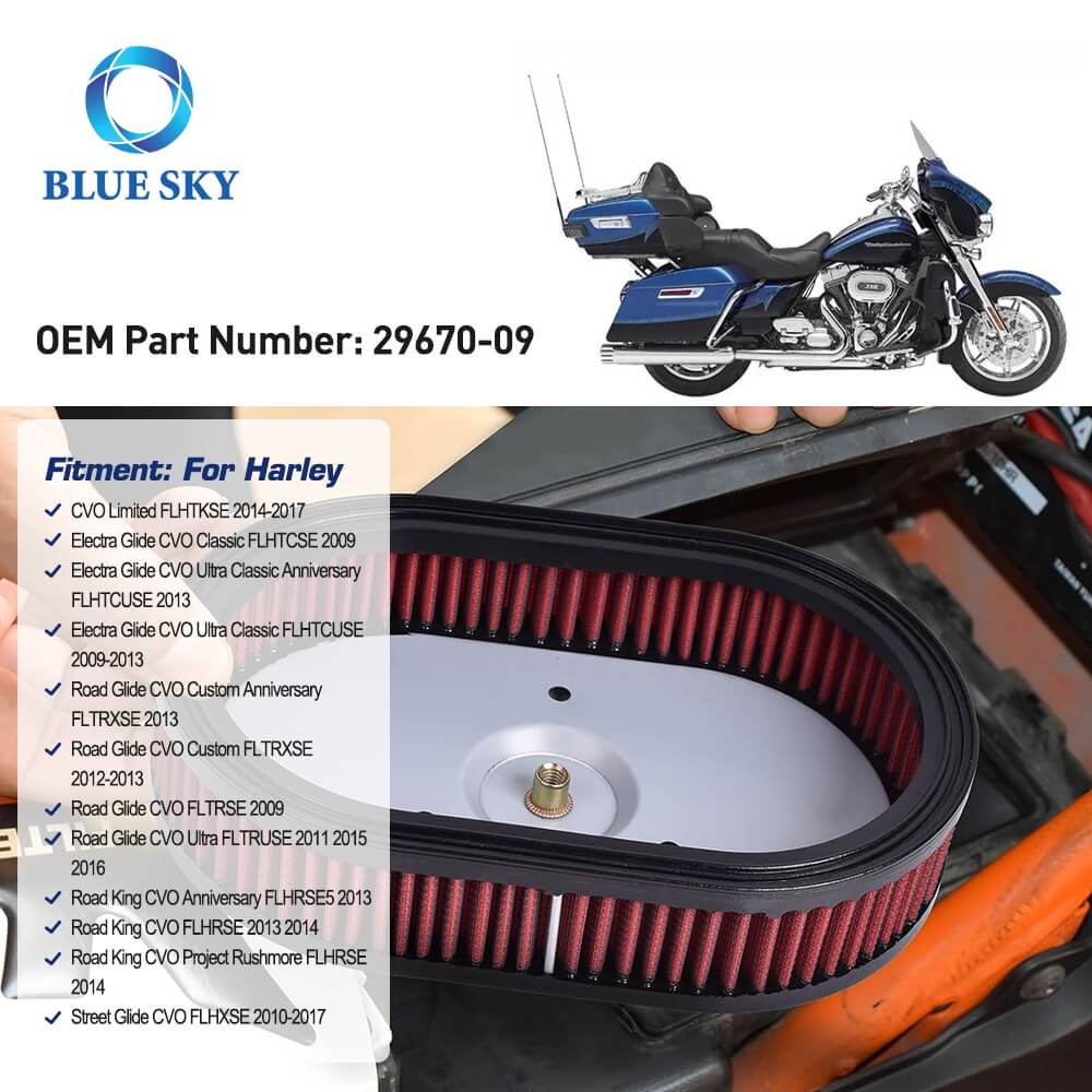 Motorcycle Air Filter HD-0910 29670-09 Replacement for Harley Davidson Road King CVO & Dyna Low Rider (2009–2017)