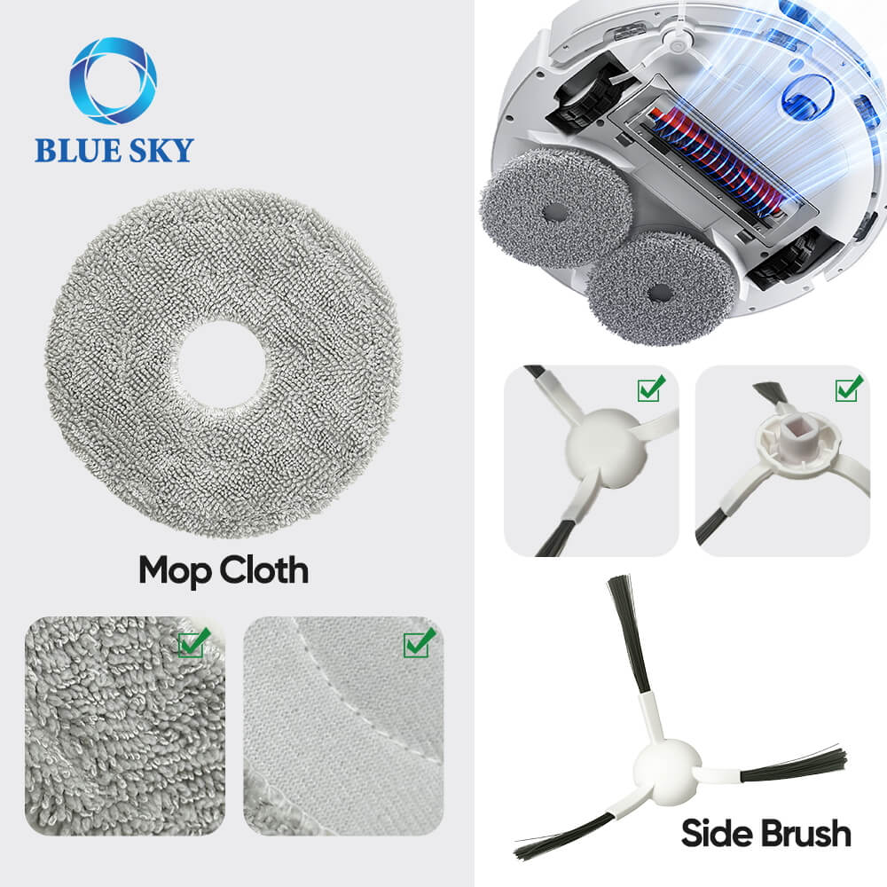 Side Brush and Mop Cloth for Xiaomi Mijia M30S D103CN Robot Vacuum Cleaner Parts