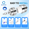 Silver-finish 15/20-stage shower filter with activated carbon and a replaceable cartridge for compatible bathroom shower fittings