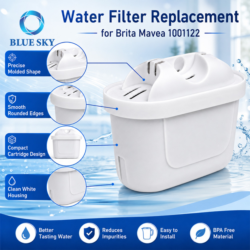 White water filter pitcher replacement cartridge with coconut shell activated carbon and multi-layer media for gravity filtration
