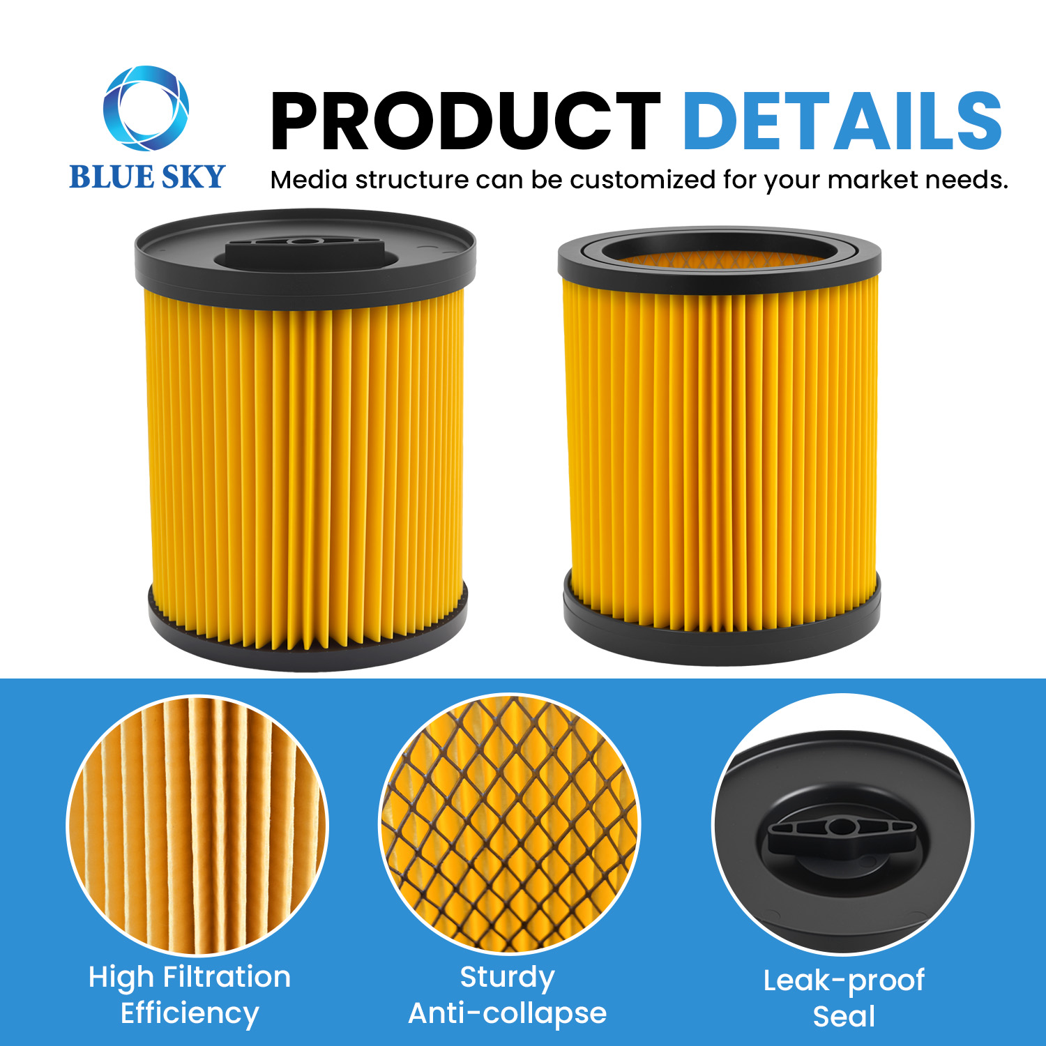 Pleated cartridge filter replacement compatible with selected Parksides PWD 12 A1 PWD 20 A1 PWD 25 A1 and PWD 30 A1 vacuum cleaners