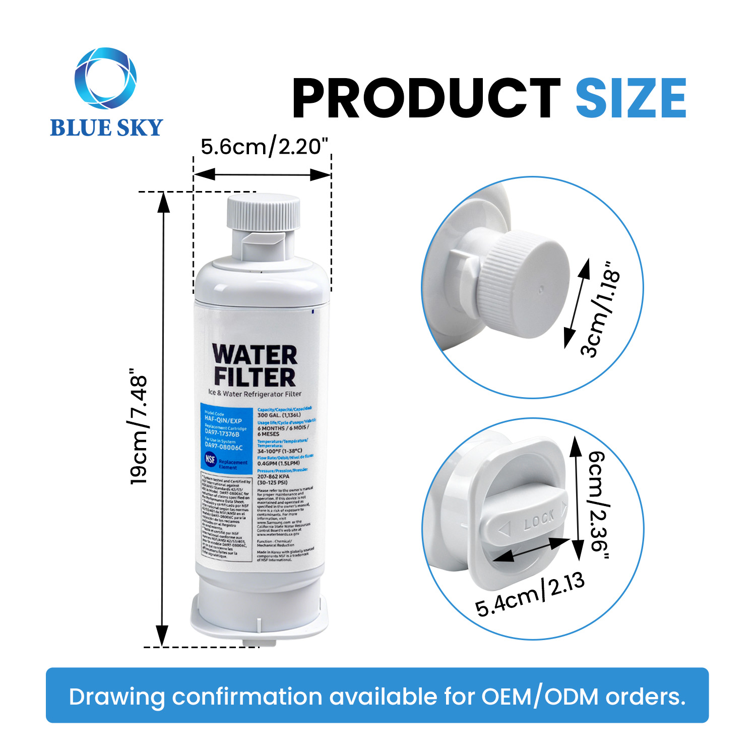 refrigerator water filter replacement compatible with DA97-08006C HAF-QIN EXP RWF4200A high efficiency fridge filter