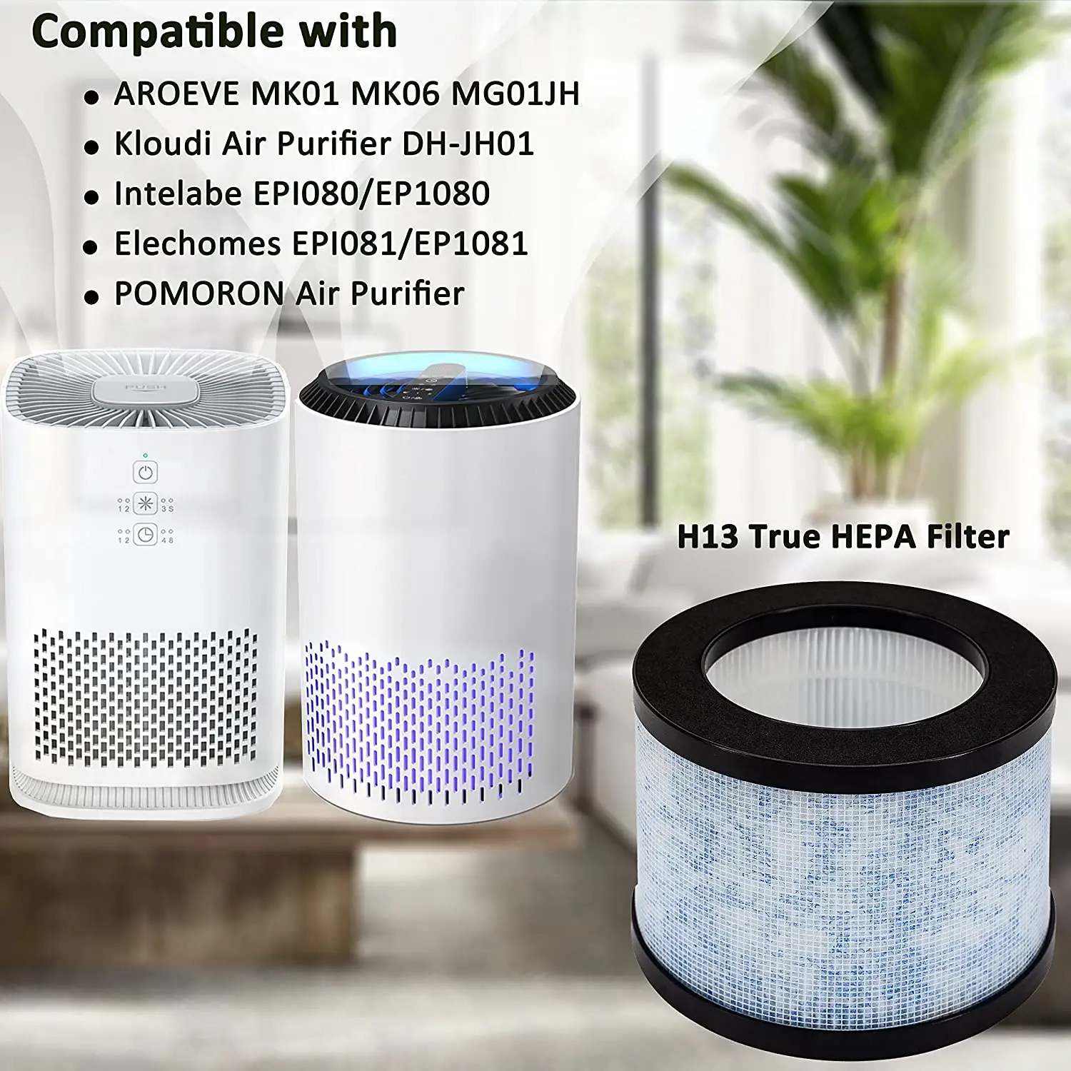 DH-JH01 H13 HEPA Filters Compatible with AROEVE MK01 MK06 MG01JH Elechomes EPI081 EP1081 Kloudi DH-JH01 POMORON Air Purifier Parts