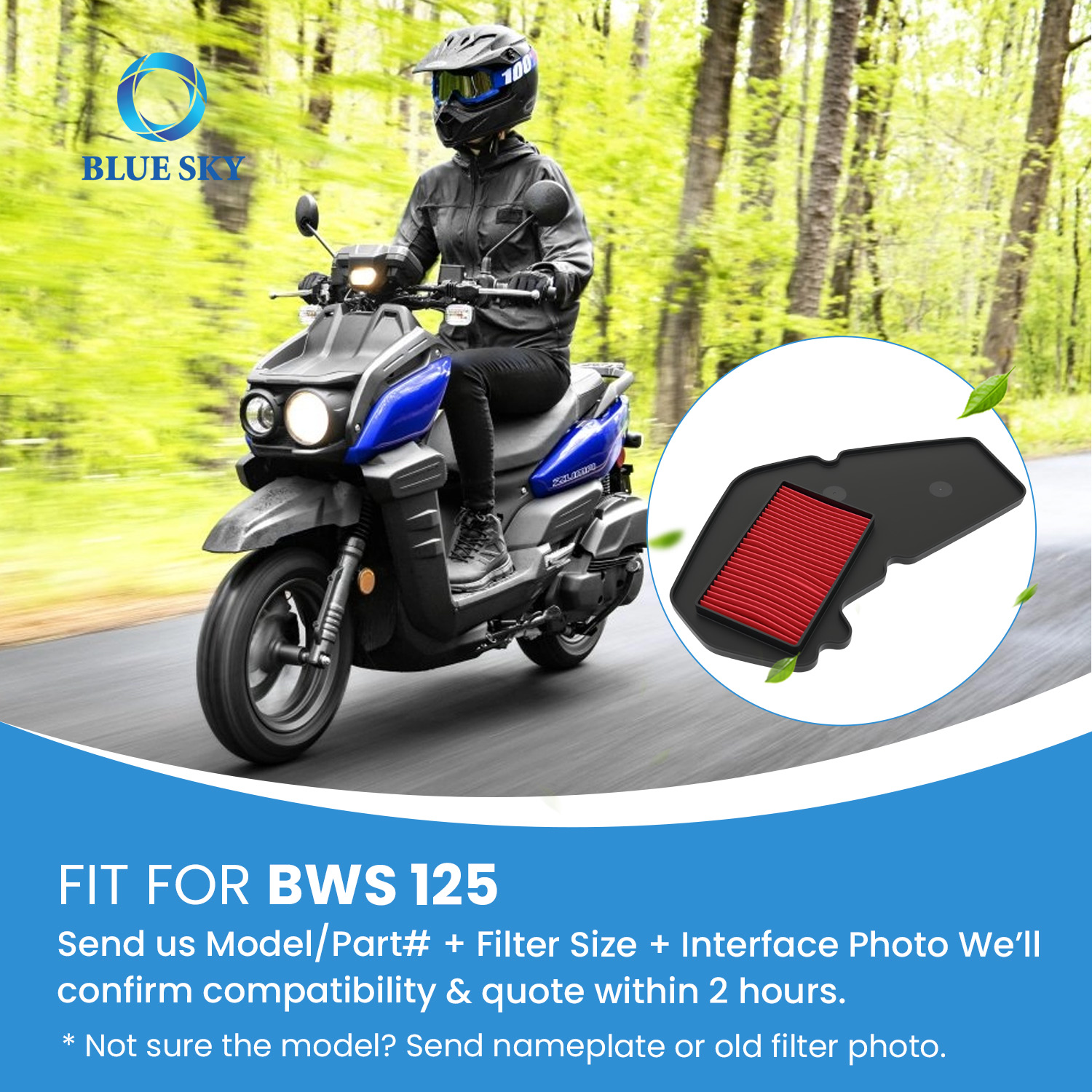 Motorcycle Air Filter Element Replacement Fit for Yamahas BWS 125 Intake Air Cleaner, High Flow Washable OEM Custom Available